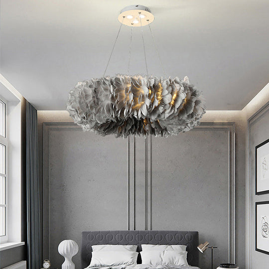 Nordic Feather Loop Chandelier Pendant- Stylish Dining Room Lighting Fixture Grey / 16