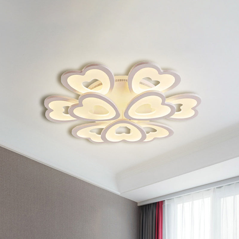 Heart Acrylic Shade Flush Mount Light For Bedroom - White Ceiling Lamp In Warm/White/Natural 9/12/15