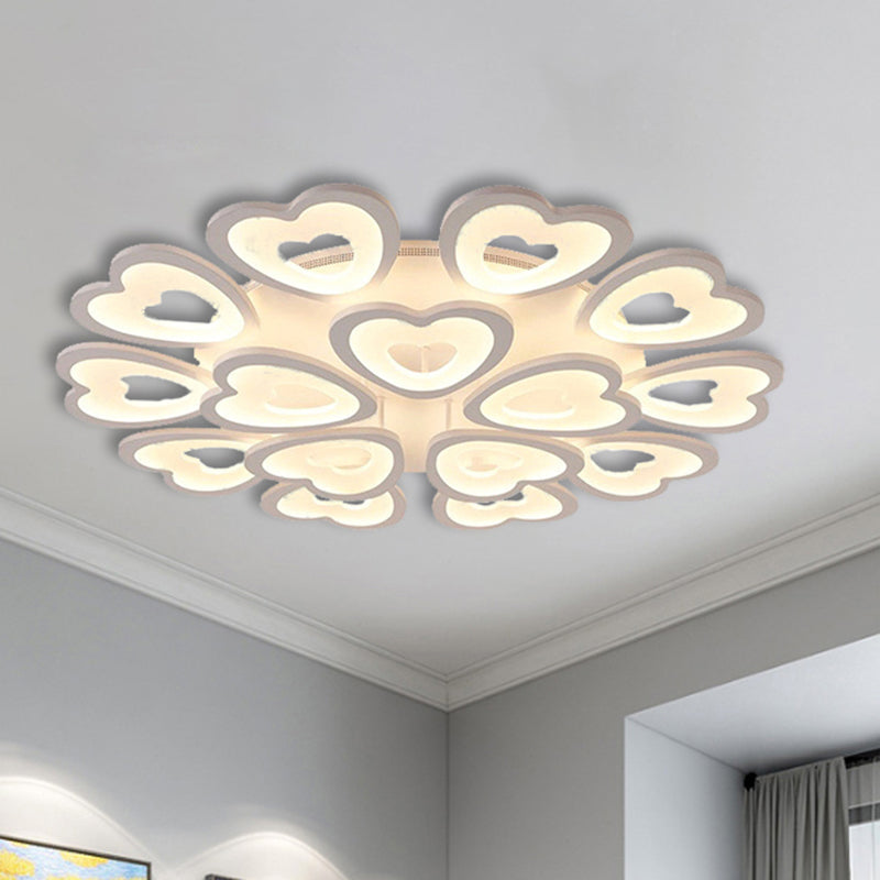 Heart Acrylic Shade Flush Mount Light for Bedroom - White Ceiling Lamp in Warm/White/Natural Light - 9/12/15 Lights