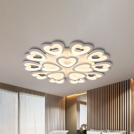 Heart Acrylic Shade Flush Mount Light for Bedroom - White Ceiling Lamp in Warm/White/Natural Light - 9/12/15 Lights