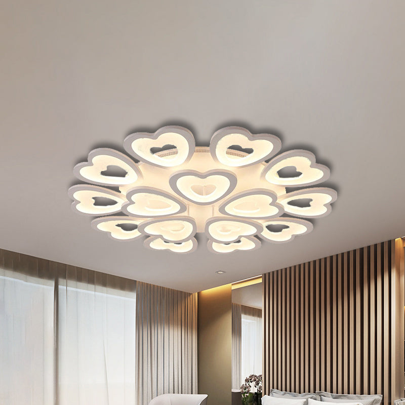 Heart Acrylic Shade Flush Mount Light For Bedroom - White Ceiling Lamp In Warm/White/Natural 9/12/15