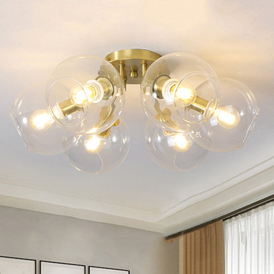 Gold Semi Flush Mount Sphere Light with 6 LED Bulbs