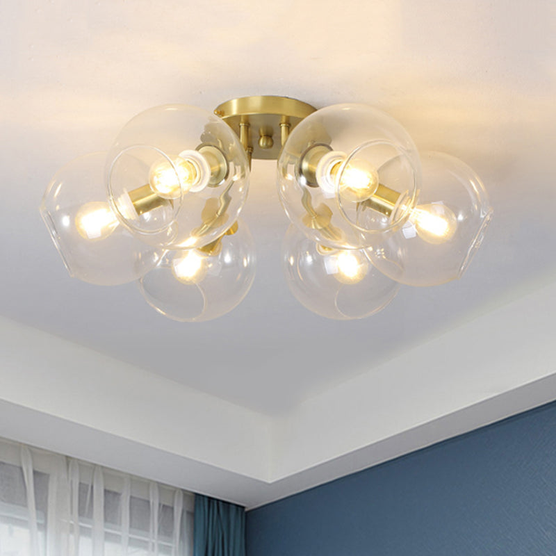 Gold Semi Flush Mount Sphere Light with 6 LED Bulbs