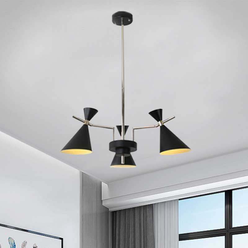 Nordic Bi-Conical Pendant Chandelier - 3/6 Lights Black/White/Pink Dining Room Lighting Fixture