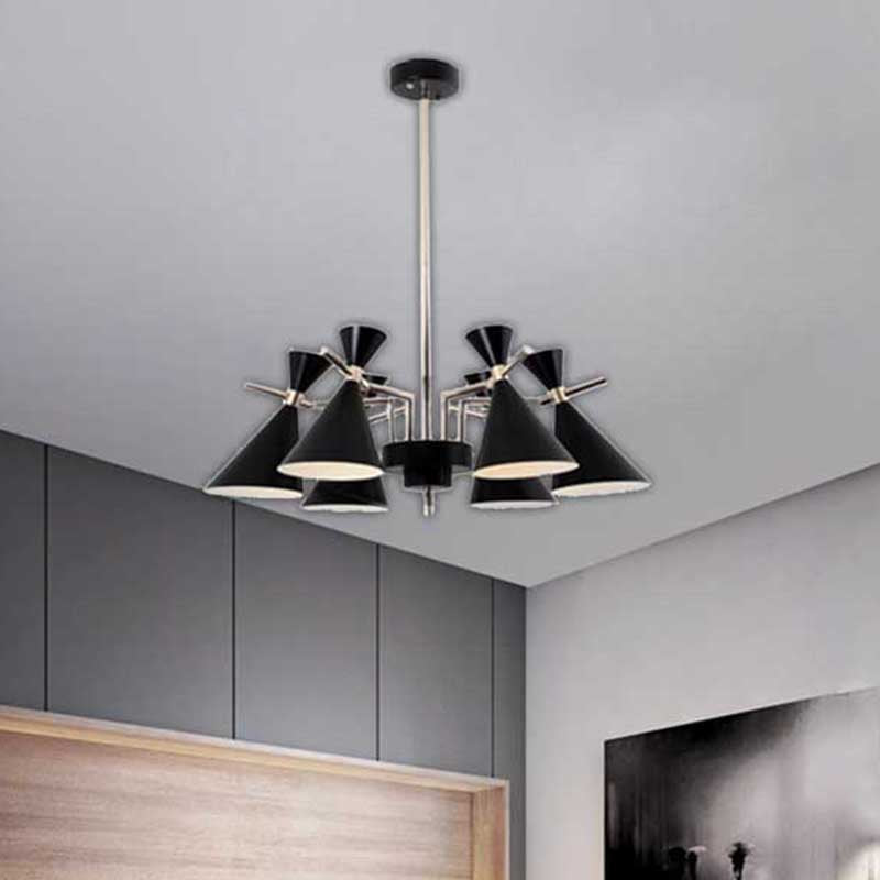 Nordic Bi-Conical Pendant Chandelier - 3/6 Lights Black/White/Pink Dining Room Lighting Fixture 6 /