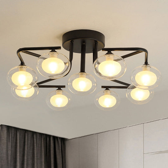 Modern Clear Glass Global Semi Flush Mount with Multiple Rod Design - 7/9 Lights LED Black Lamp Fixture