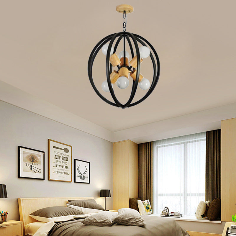 Nordic Wood Globe Chandelier Pendant Light - Led Black/White Ideal For Bedroom