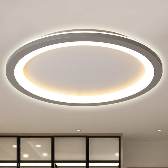 Minimalist Metal Led Grey Flush Mount Light With Acrylic Diffuser In White/Warm 10/14.5/19 Wide