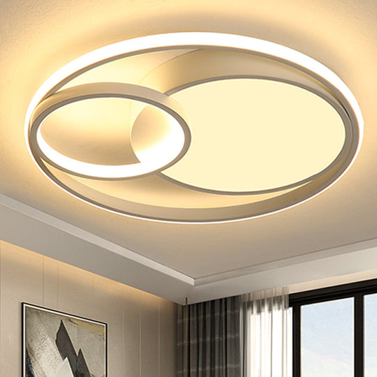 Contemporary Metal Led Flush Mount Ceiling Lamp - White/Black 16/19/23.5 Wide White / 16 Warm