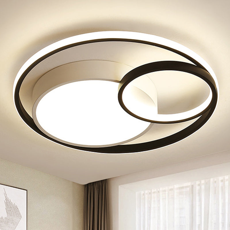 Contemporary Metal Led Flush Mount Ceiling Lamp - White/Black 16/19/23.5 Wide Black / 16 Warm