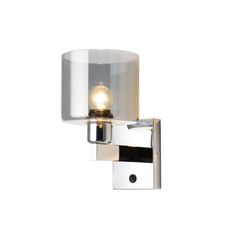 Modern Grey Glass Wall Sconce With Chrome Finish And Optional Switch