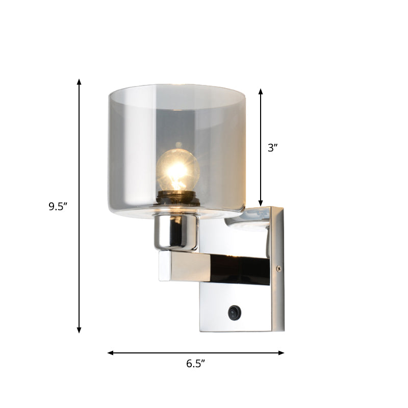 Modern Grey Glass Wall Sconce With Chrome Finish And Optional Switch