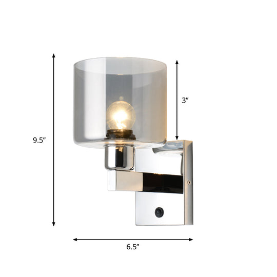 Modern Grey Glass Wall Sconce With Chrome Finish And Optional Switch