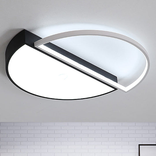 Modern Metal Led Semicircle Flush Lamp: Black/White Ceiling Mounted Fixture With Acrylic Diffuser In