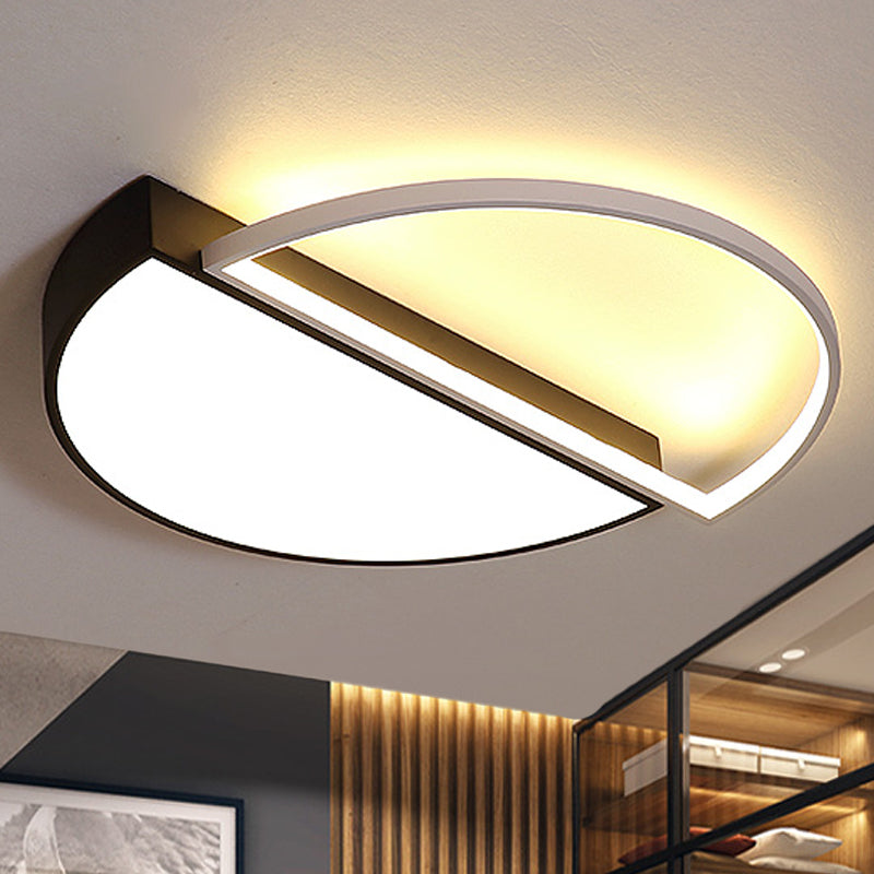 Modern Metal Led Semicircle Flush Lamp: Black/White Ceiling Mounted Fixture With Acrylic Diffuser In