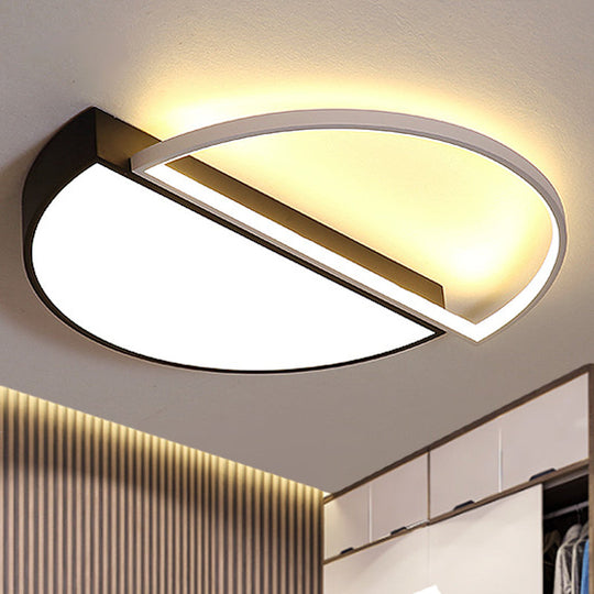 Modern Metal Led Semicircle Flush Lamp: Black/White Ceiling Mounted Fixture With Acrylic Diffuser In