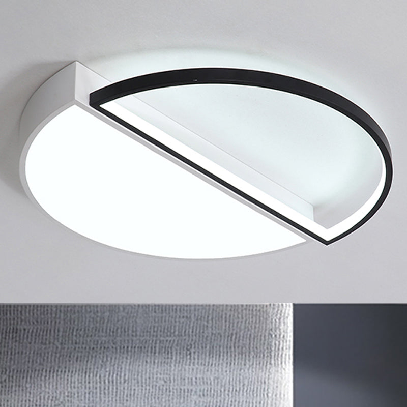 Modern Metal Led Semicircle Flush Lamp: Black/White Ceiling Mounted Fixture With Acrylic Diffuser In