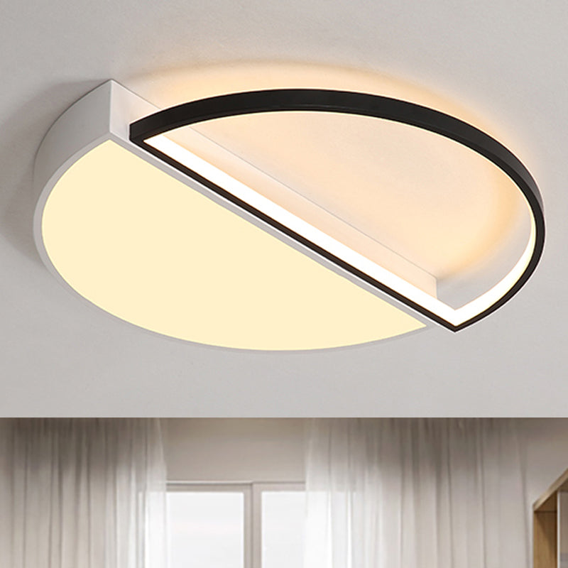 Modern Metal Led Semicircle Flush Lamp: Black/White Ceiling Mounted Fixture With Acrylic Diffuser In