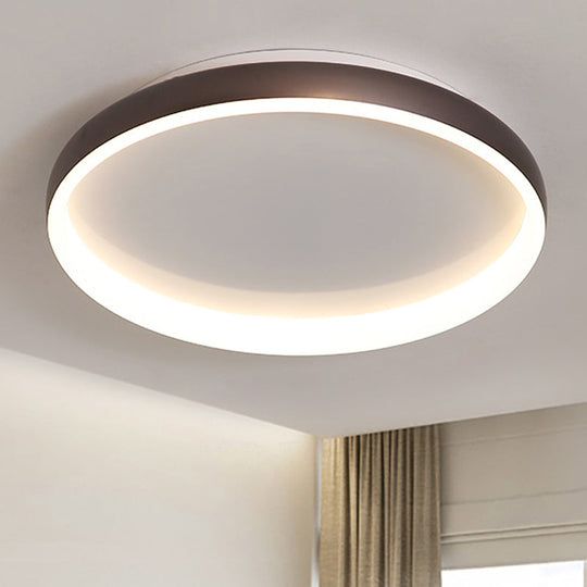 Round Flush Mount Ceiling Light - Black/White/Brown with Simplicity LED Metal Design & White/Warm Light