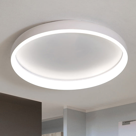 Round Flush Mount Ceiling Light - Black/White/Brown with Simplicity LED Metal Design & White/Warm Light