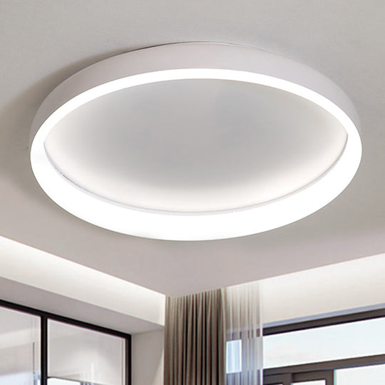 Round Flush Mount Ceiling Light - Black/White/Brown with Simplicity LED Metal Design & White/Warm Light