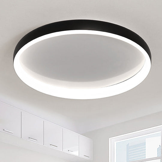 Round Flush Mount Ceiling Light - Black/White/Brown with Simplicity LED Metal Design & White/Warm Light