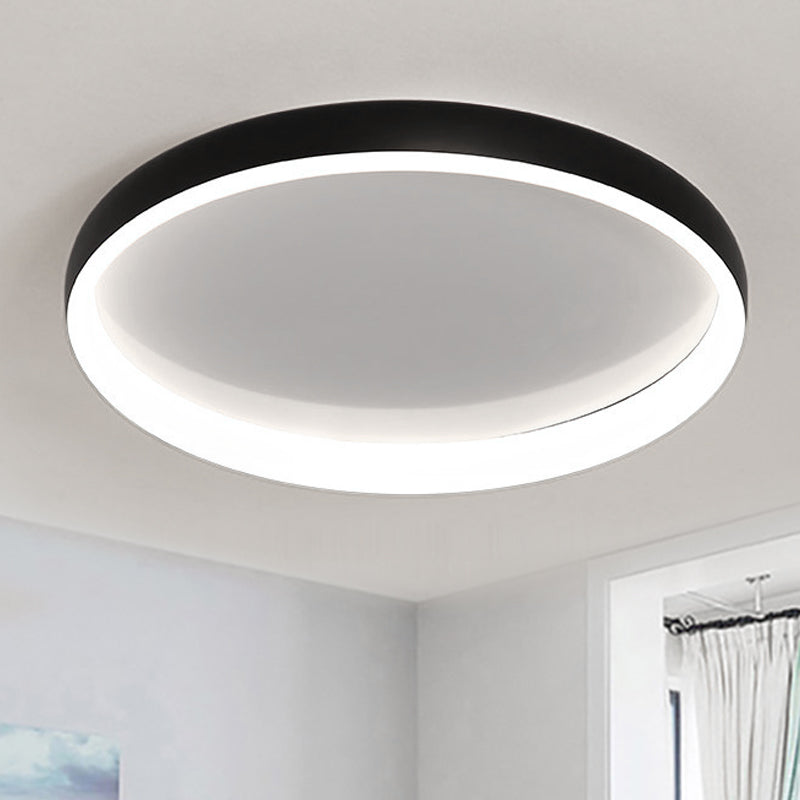 Round Flush Mount Ceiling Light - Black/White/Brown with Simplicity LED Metal Design & White/Warm Light