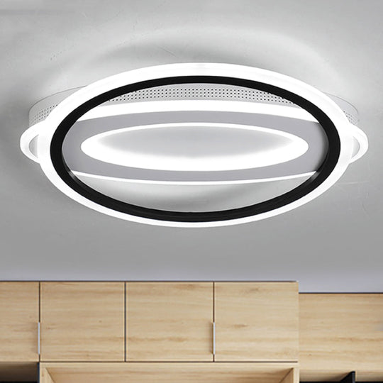 Contemporary Led White Ceiling Lamp - Elliptical Metal Flush Light White/Warm 16.5/19.5/23.5 Wide /