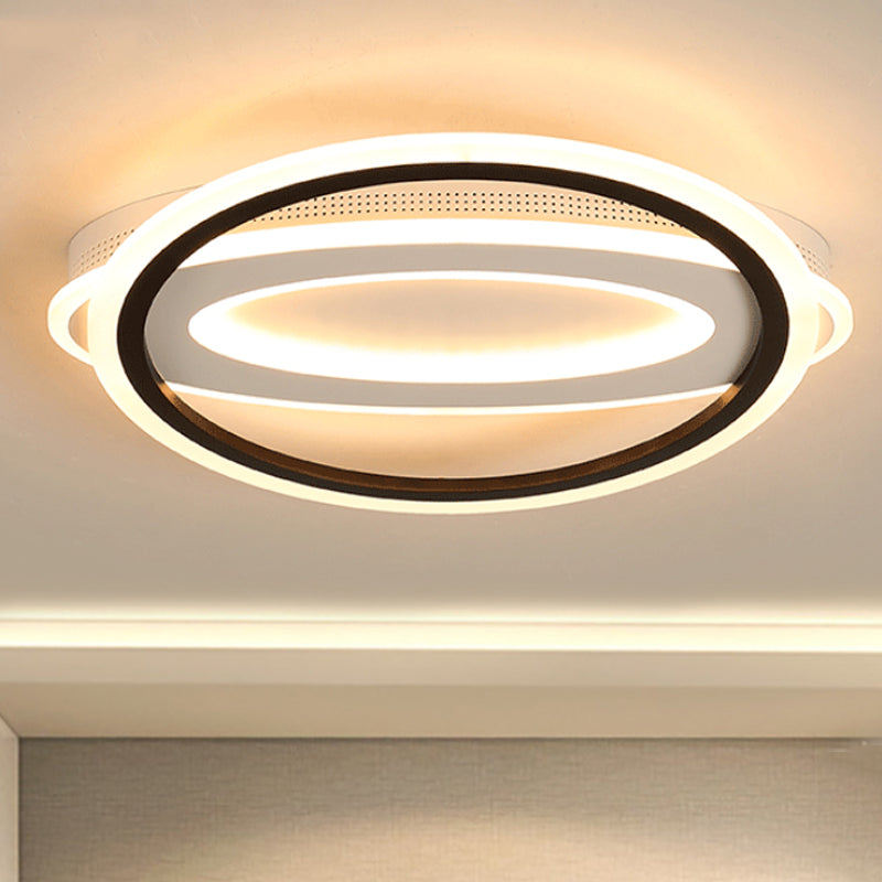 Contemporary LED White Ceiling Lamp - Elliptical Metal Flush Light, White/Warm Light, 16.5"/19.5"/23.5" Wide