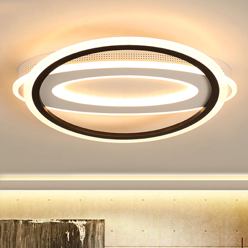 Contemporary Led White Ceiling Lamp - Elliptical Metal Flush Light White/Warm 16.5/19.5/23.5 Wide