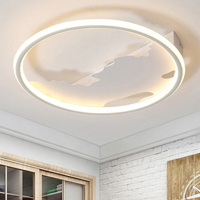 Art Deco Metal Led Round Ceiling Light - White/Warm Flush Mount For Living Room Sizes: