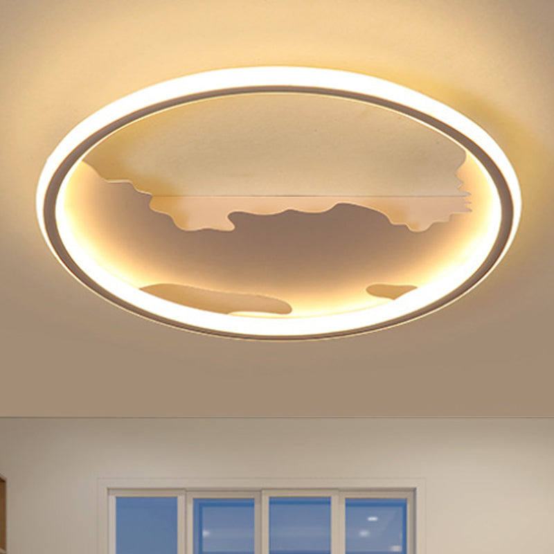 Art Deco Metal Led Round Ceiling Light - White/Warm Flush Mount For Living Room Sizes: