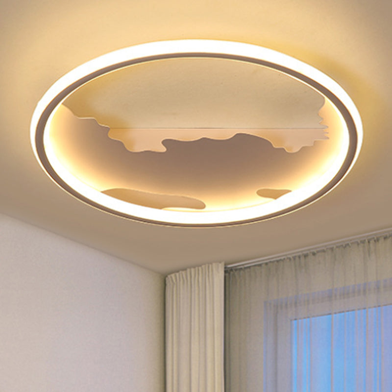 Art Deco Metal Led Round Ceiling Light - White/Warm Flush Mount For Living Room Sizes: