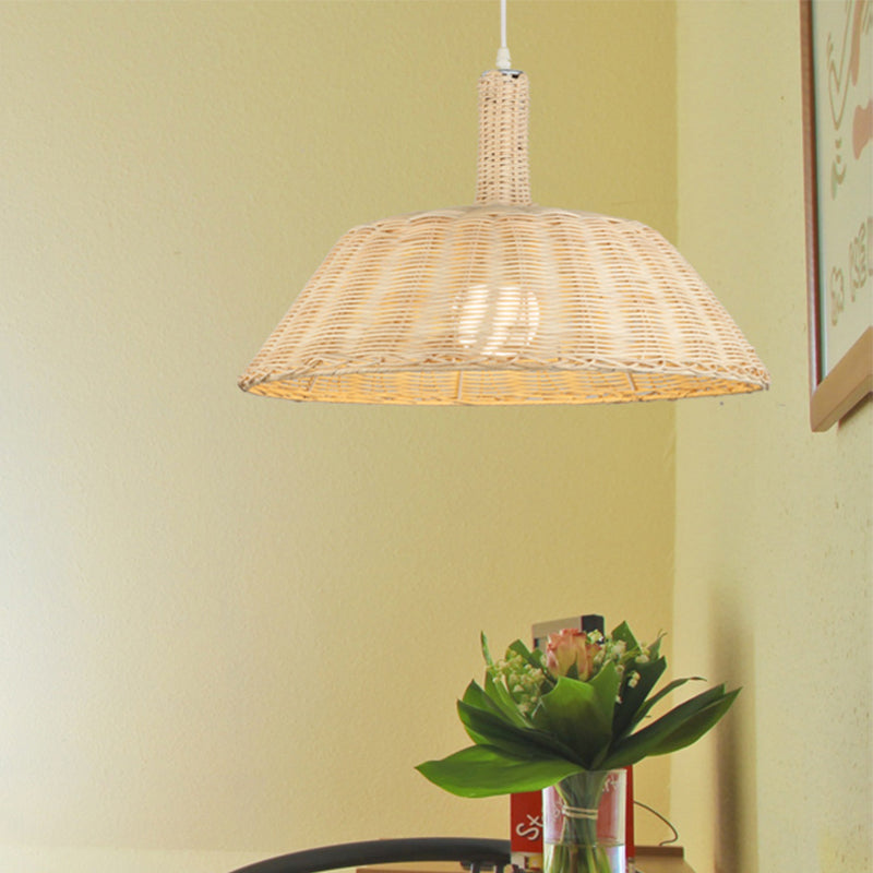 Rustic Hand-Woven Pendant Light With Barn Shade Rattan - 15/19 W Indoor Suspension Lamp In Beige