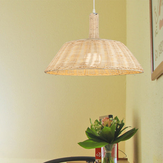 Rustic Hand-Woven Pendant Light With Barn Shade Rattan - 15/19 W Indoor Suspension Lamp In Beige