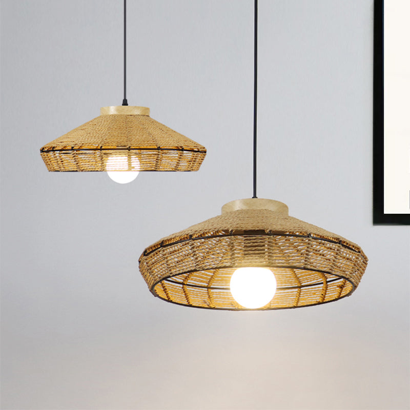 Rustic Beige Pendant Lamp For Living Room And Restaurant - Single Head Hanging Light With Straw Rope