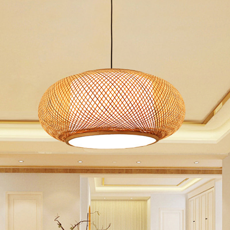 Asian Stylish Curved Bamboo Pendant Light - 16/19.5 Width 1 Beige Ideal For Living Rooms