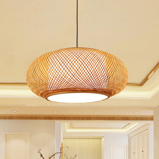 Asian Stylish Curved Bamboo Pendant Light - 16/19.5 Width 1 Beige Ideal For Living Rooms