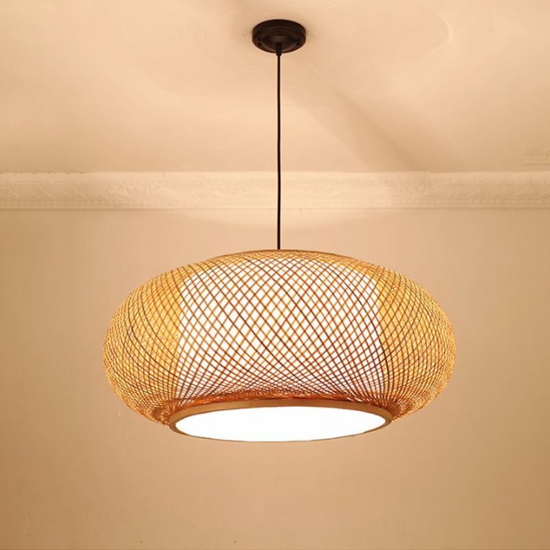 Asian Stylish Curved Bamboo Pendant Light - 16/19.5 Width 1 Beige Ideal For Living Rooms