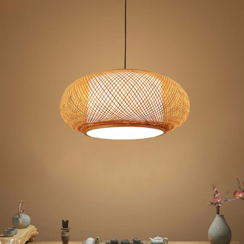 Asian Stylish Curved Bamboo Pendant Light - 16/19.5 Width 1 Beige Ideal For Living Rooms