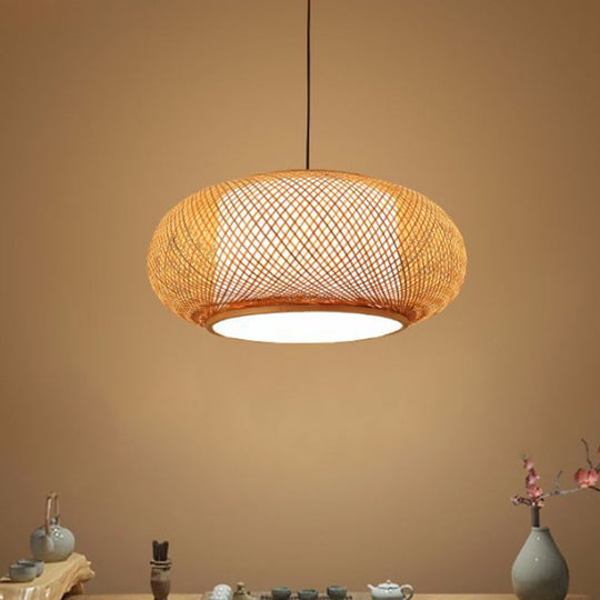 Asian Stylish Curved Bamboo Pendant Light - 16/19.5 Width 1 Beige Ideal For Living Rooms