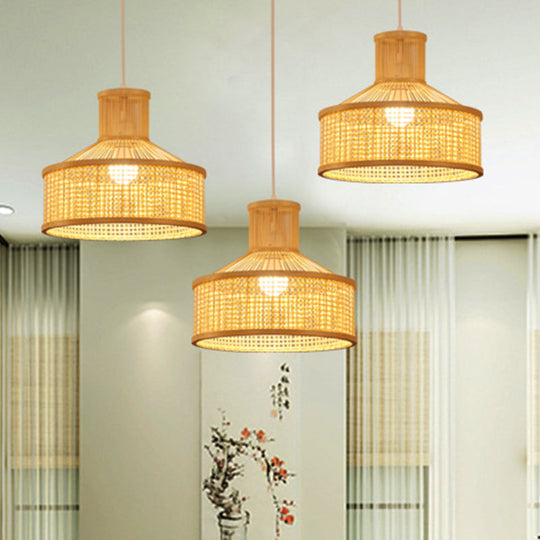 Bamboo Barn-Shape Hanging Lamp: Contemporary Beige Ceiling Lighting