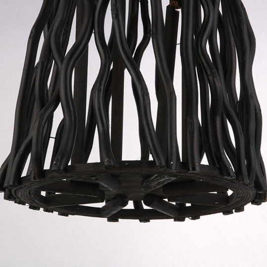 Rustic Pendant Ceiling Light - Barrel/Cone/Globe Design Wood Finish 1 Bulb Black Perfect For Dining