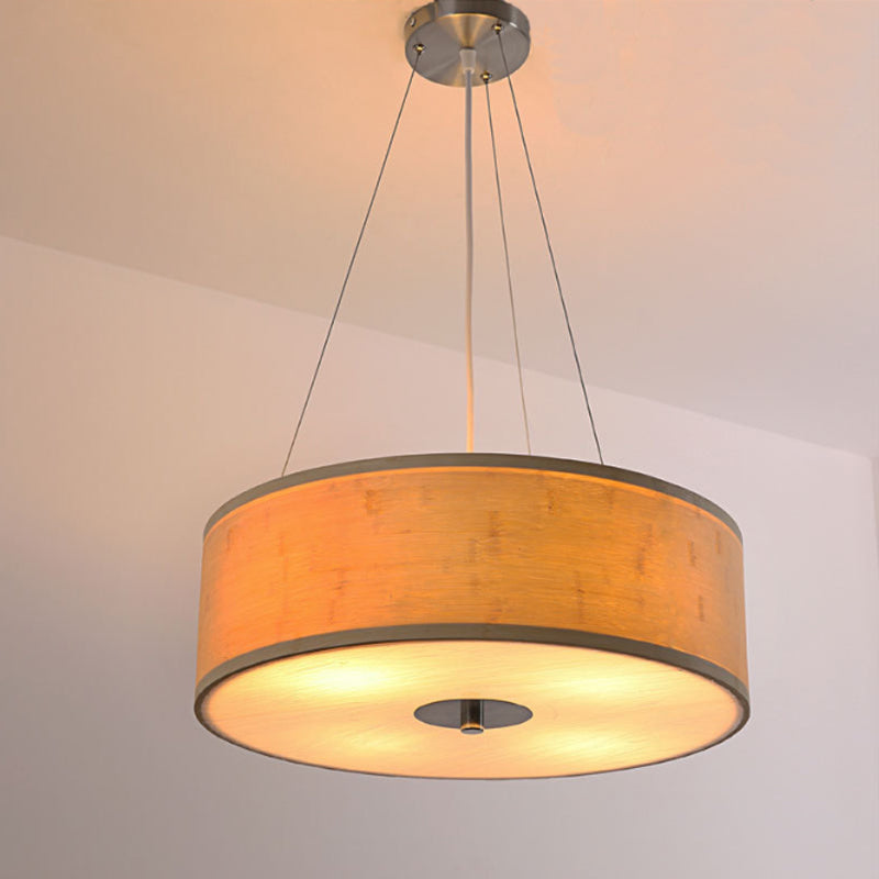 Modern Bamboo Pendant Light With Hand-Worked Drum Shade - Wood Ceiling Lamp (5-Light)