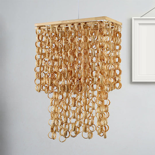 Chinese Tassel Bamboo Drop Pendant Hanging Lamp - Single Light Beige 16/19.5 Wide Dining Room