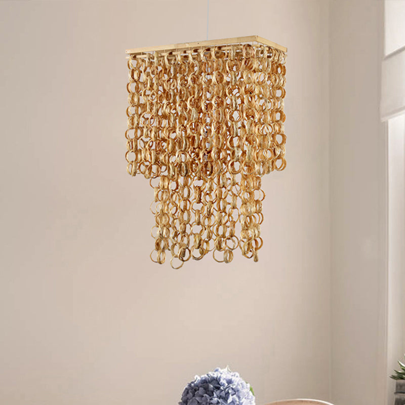 Chinese Tassel Bamboo Drop Pendant Hanging Lamp - Single Light Beige 16/19.5 Wide Dining Room