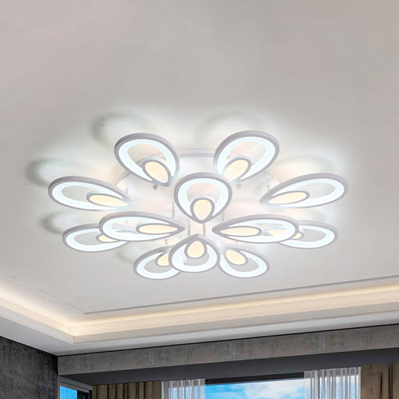 Contemporary LED Petal Flush Mount Light Fixture: 6/12/15 Lights, Warm/White/Natural Light, White Ceiling Lighting