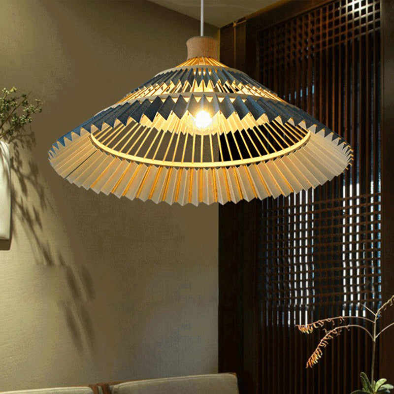 South-East Asian Style Bamboo Pendant Lamp Blue Conical Shade 1 Head 16/19.5 Width / 16