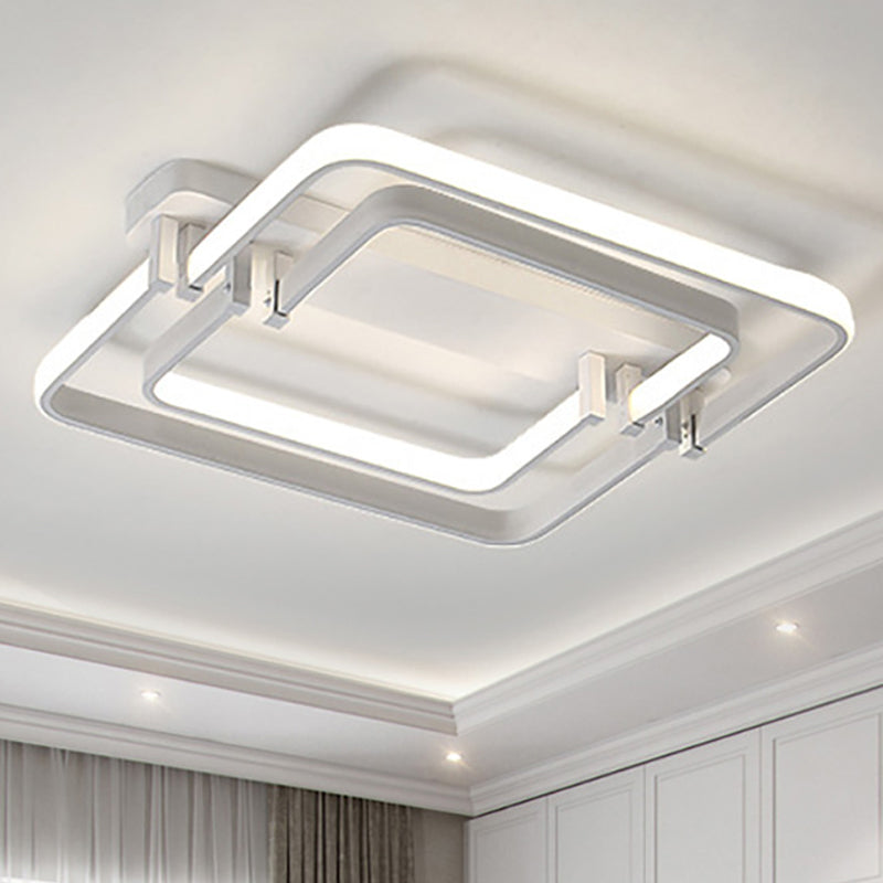 Contemporary LED Flush Ceiling Light: Round Edge, Metal, Black/White, White/Warm Light - 18"/21.5