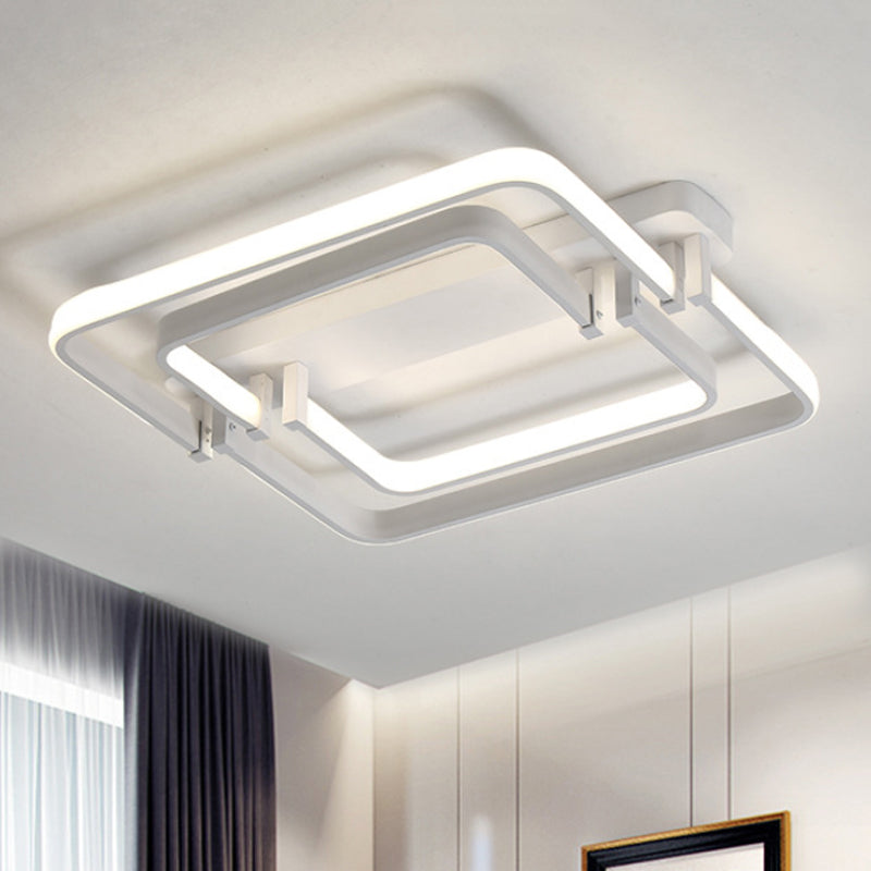 Contemporary LED Flush Ceiling Light: Round Edge, Metal, Black/White, White/Warm Light - 18"/21.5